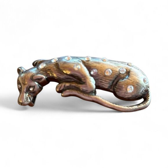 VINTAGE Woman's LEOPARD Belt Buckle Brass Gold Tone w/ RHINESTONE 3.5" - Picture 6 of 6